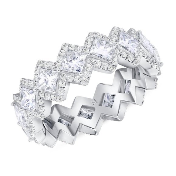 Jewelry - 925 Silver Plated Princess Cut CZ Unique Wedding Ring, MLNN1096